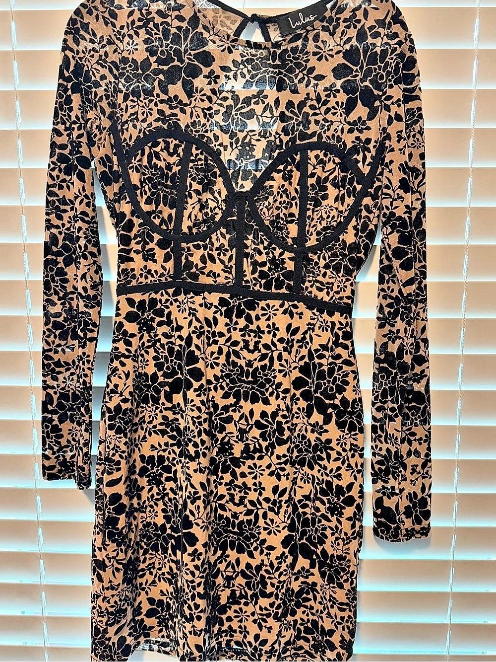 Lulus Floral Mini Dress in Brown & Black Like New